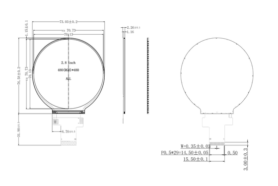 2,8-calowy okrągły dotykowy wyświetlacz IPS TFT Interfejs MIPI Moduł LCD 480x480
